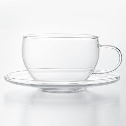 Heat-resistant glass cup and saucer (300ml)