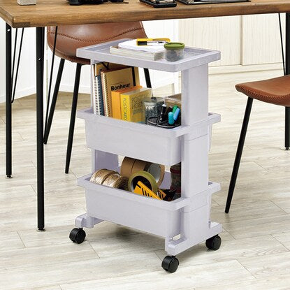 Lightweight and easy to assemble, compact table wagon (3 shelves, light gray, JW34)