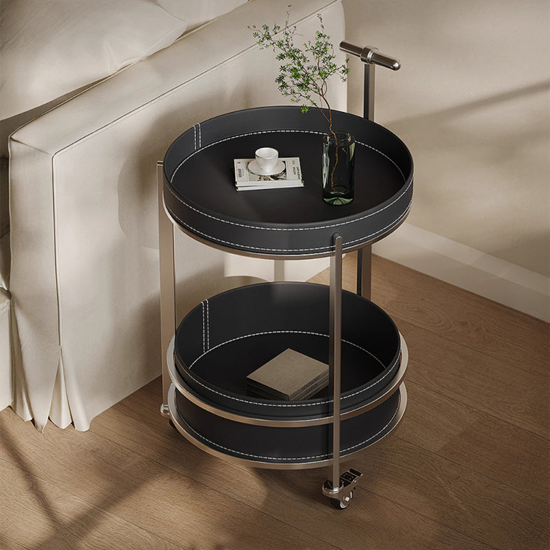 Leather-look round side table