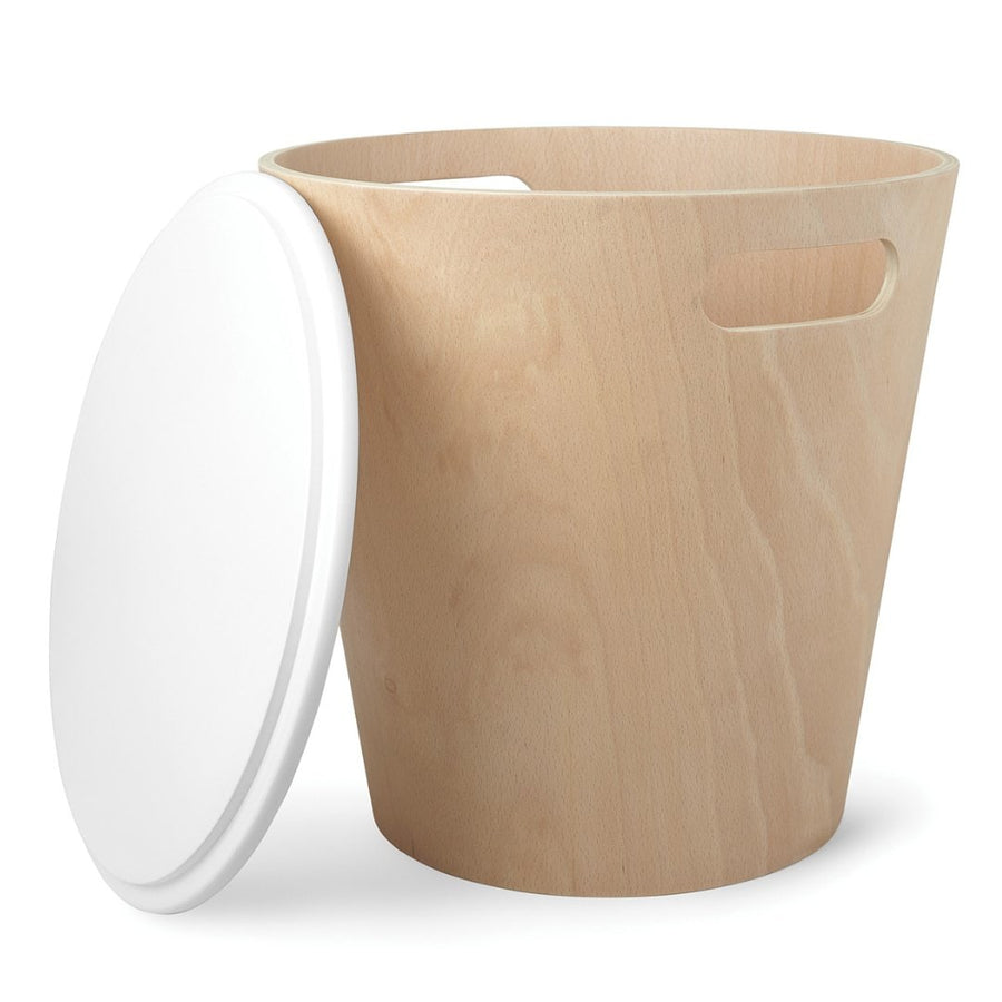 Woodrow Storage Stool, White, Natural