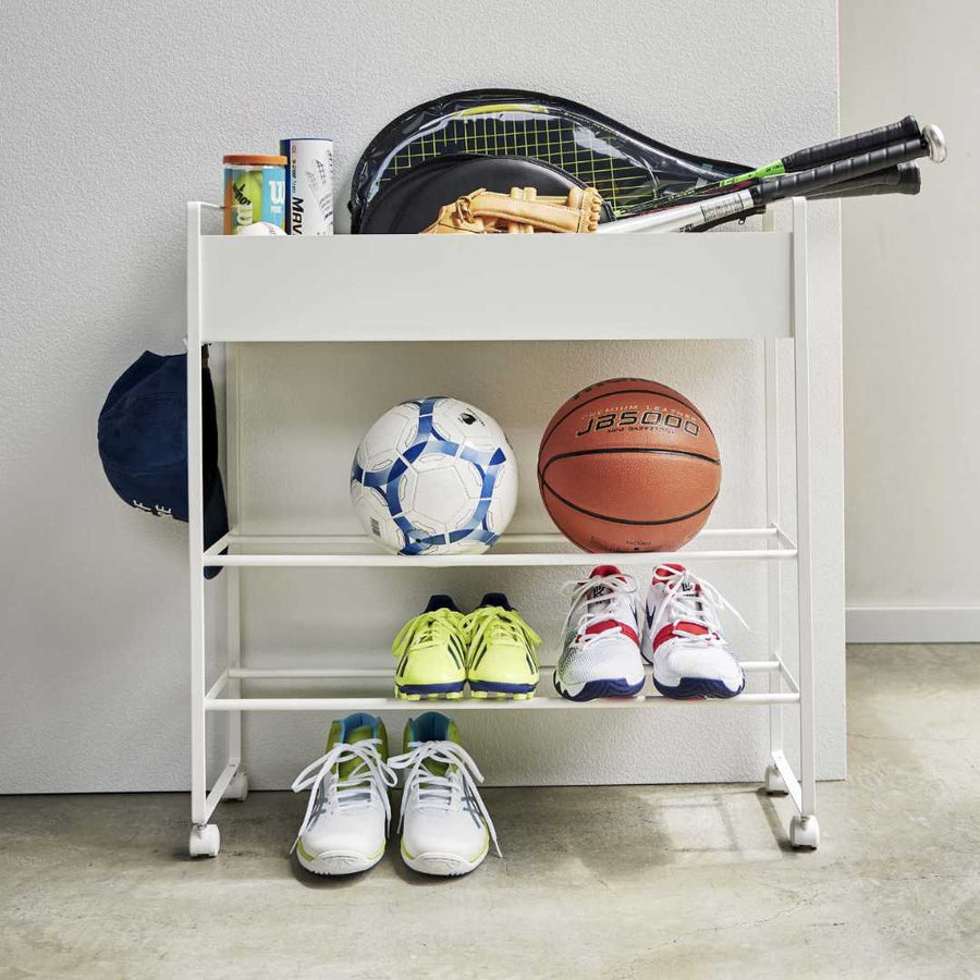 tower entrance storage rack with casters