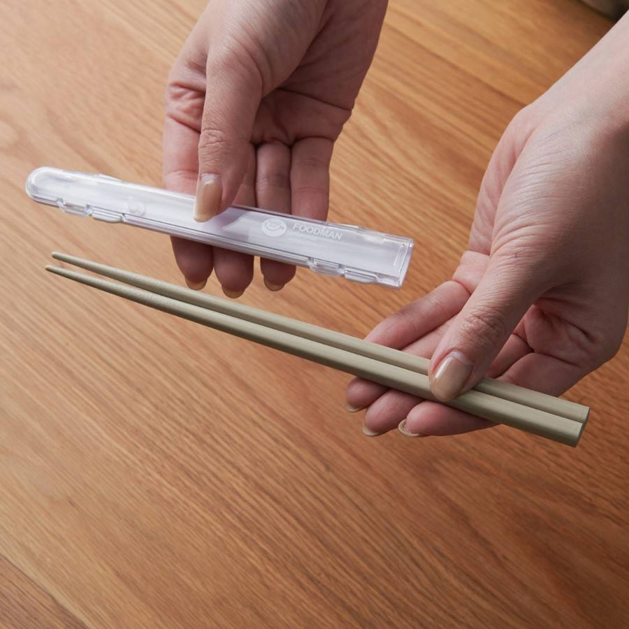 FOODMAN Antibacterial Slim Bento Box (400ml), Case, and Chopsticks (3-Piece Set) Light Gray