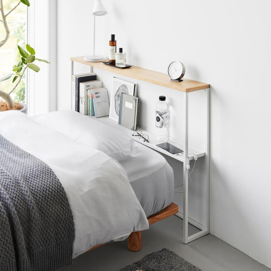 Tower Headboard with Movable Shelves