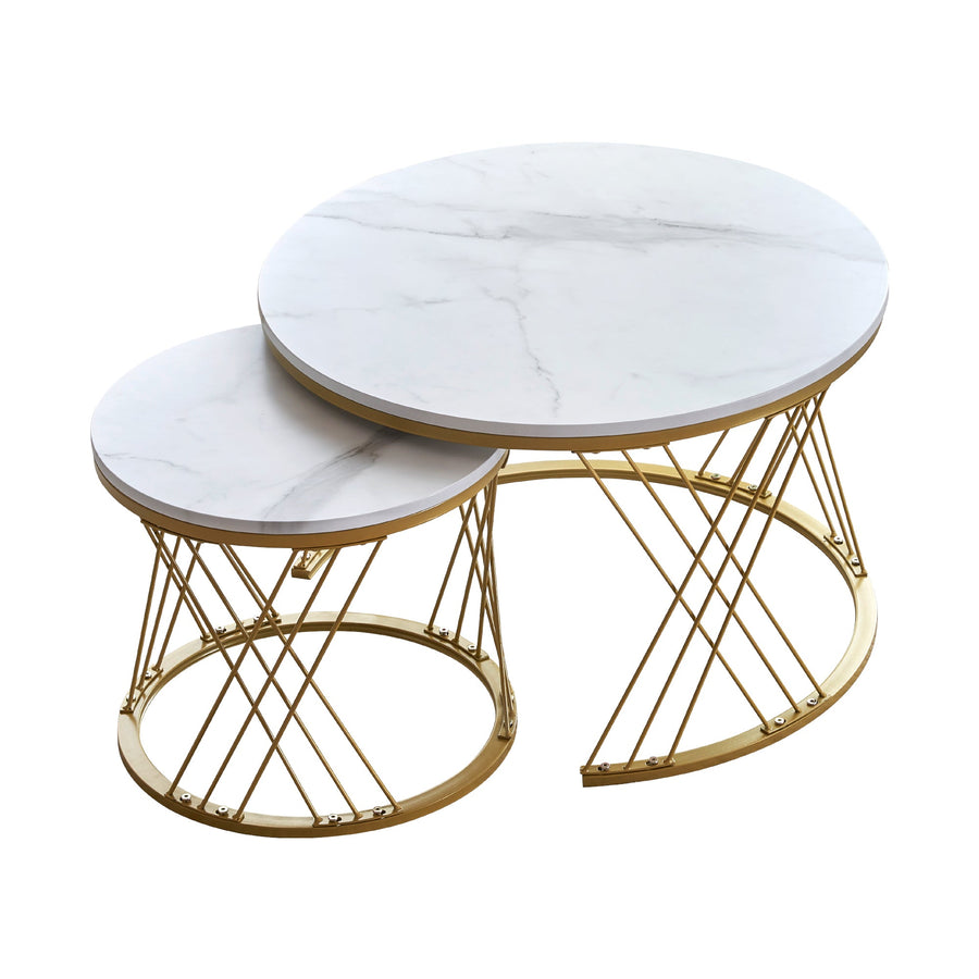 Marble-look round low table