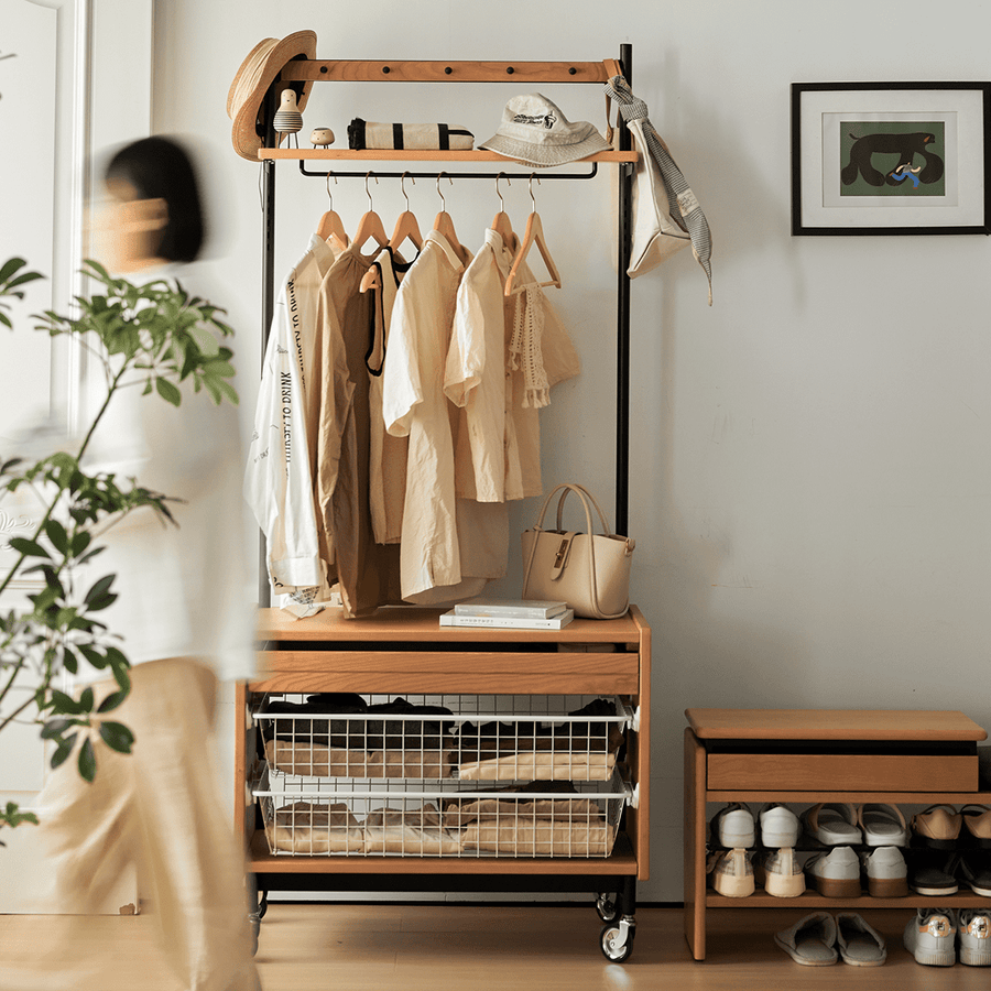 Wooden hanger rack with storage