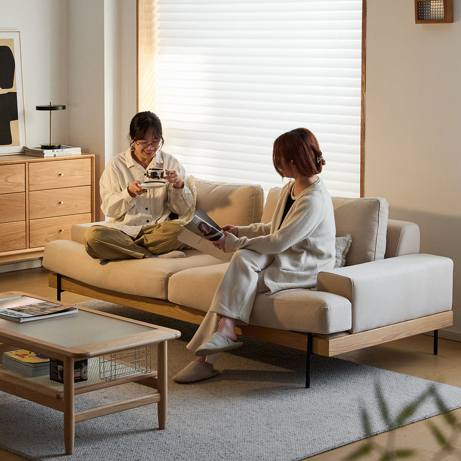 ホワイトオーク材 スクエアクッションソファ