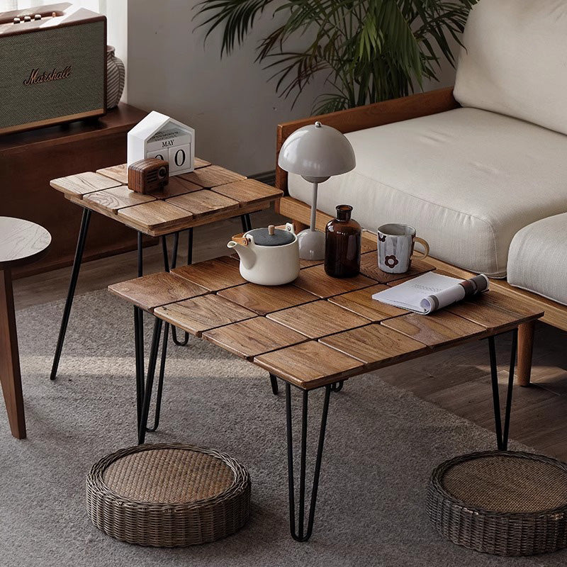 Natural wood square table