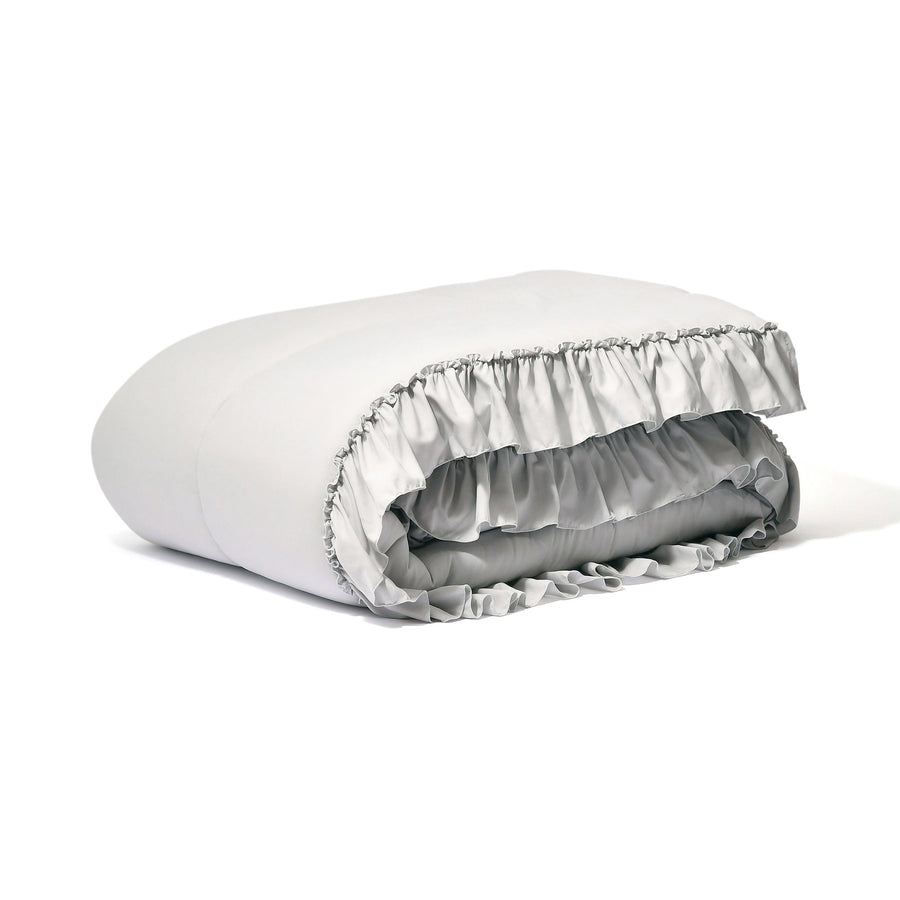 Francfranc Cushion Comforter Storage Case - Light Gray, Washable, Double Zipper, Ruffled Velvet Design