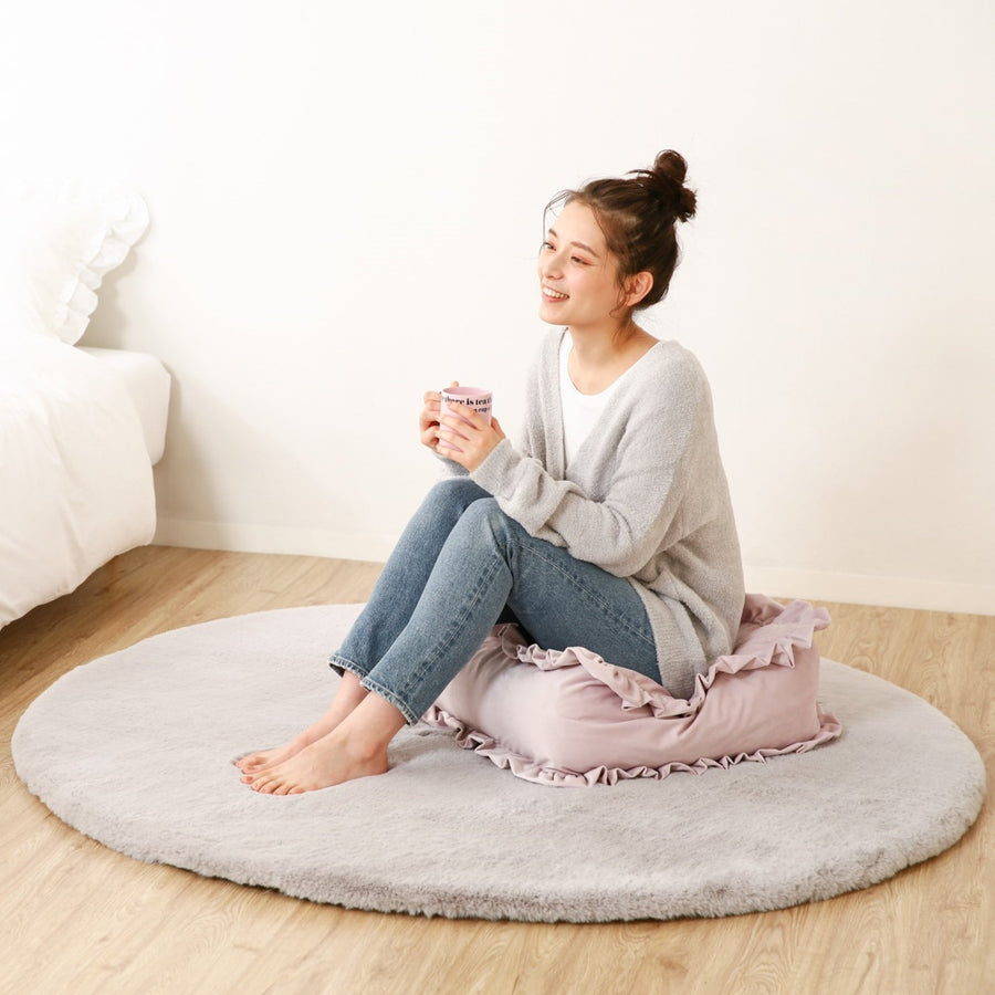 Simple bedding set, ruffle, single, white + cushion futon storage case, pink