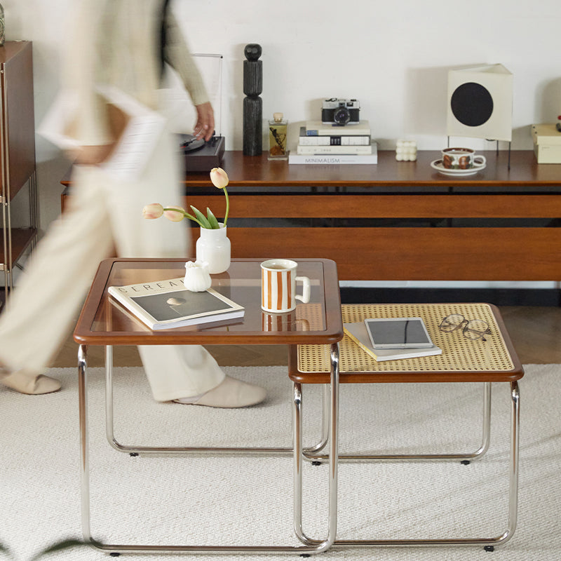 Boxwood and stainless steel wooden edge table