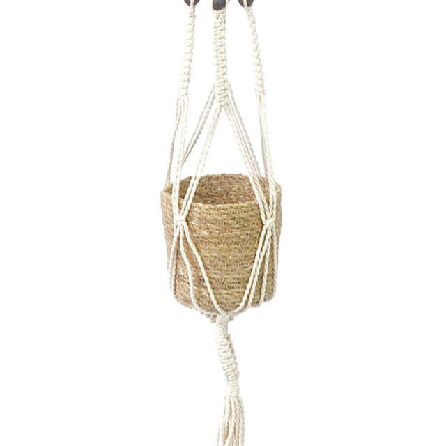 A LIFE WITH THEM Macrame Hanging Pot Clay Large (Natural/Black)