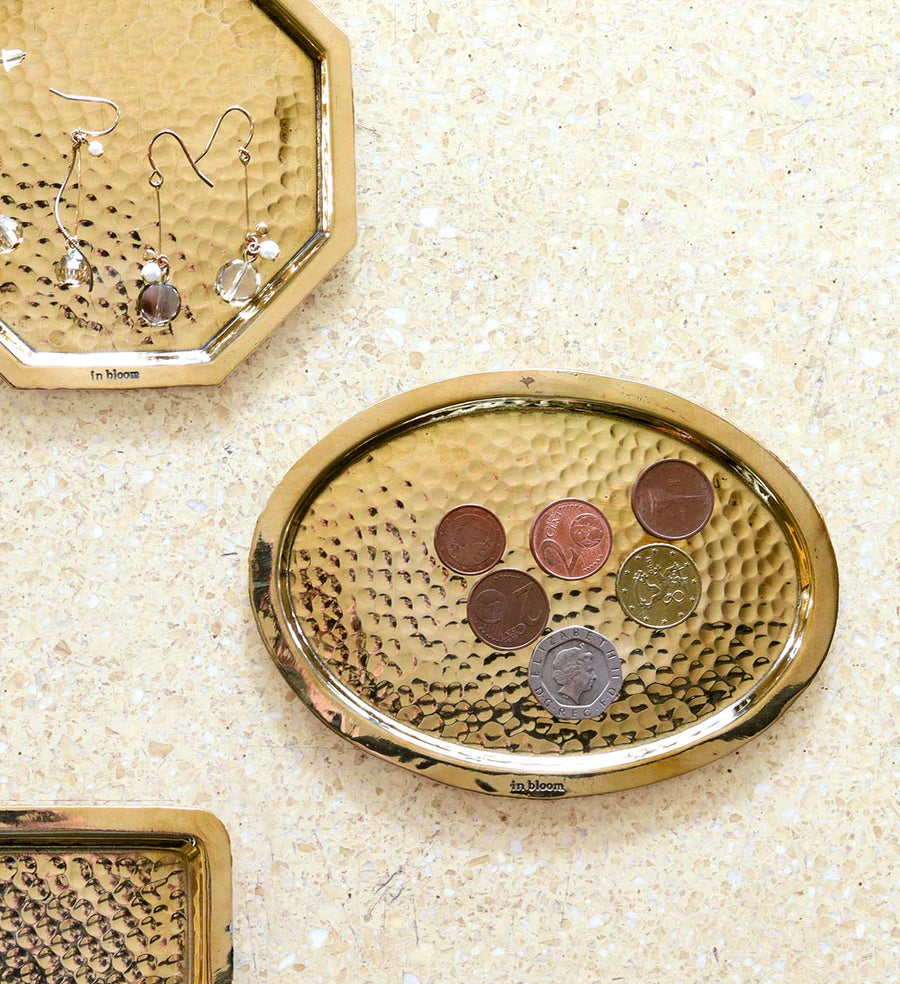 in bloom brass tray oval