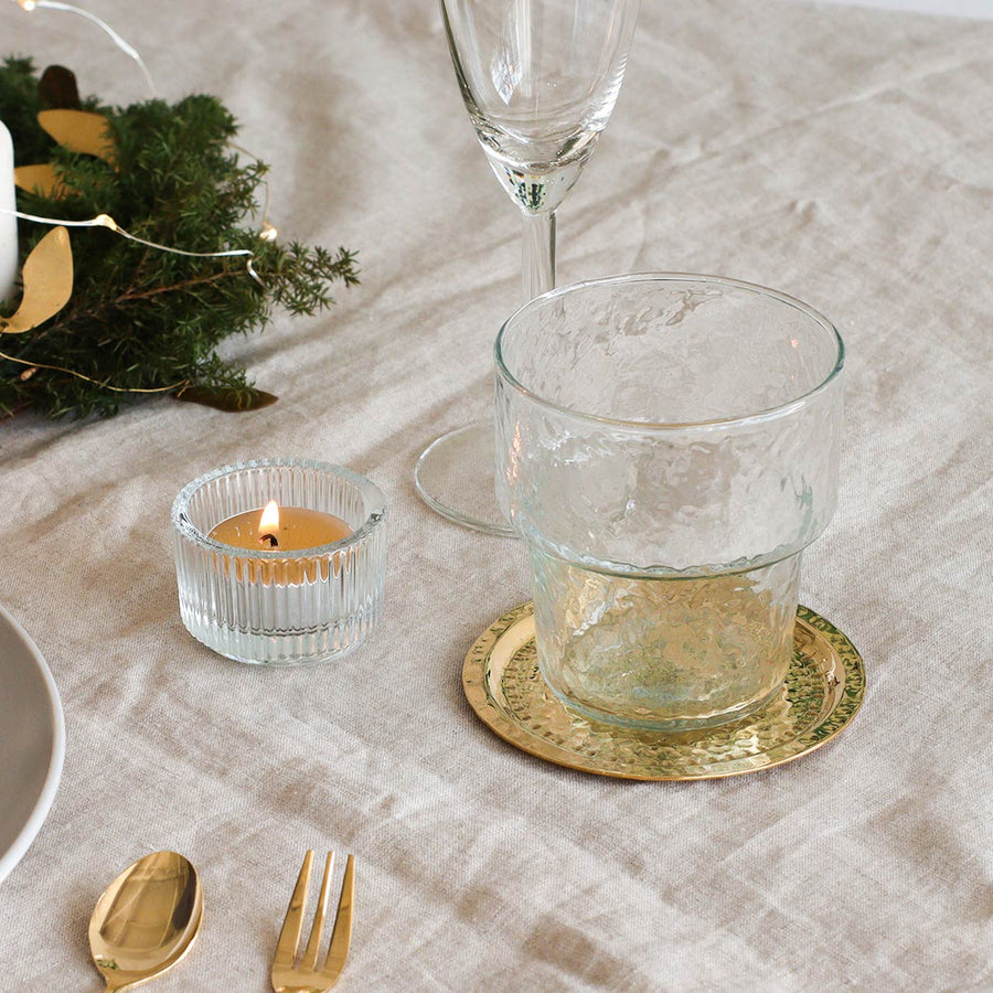 in bloom in bloom brass coaster round