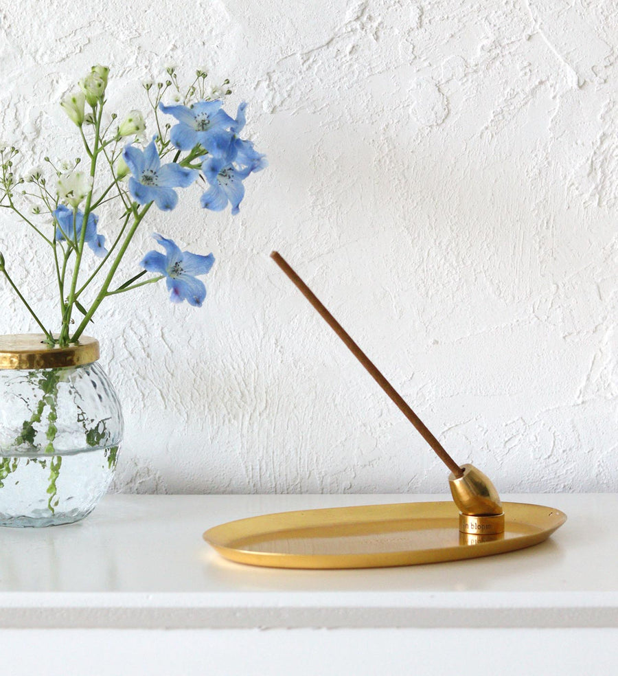 in bloom brass incense holder