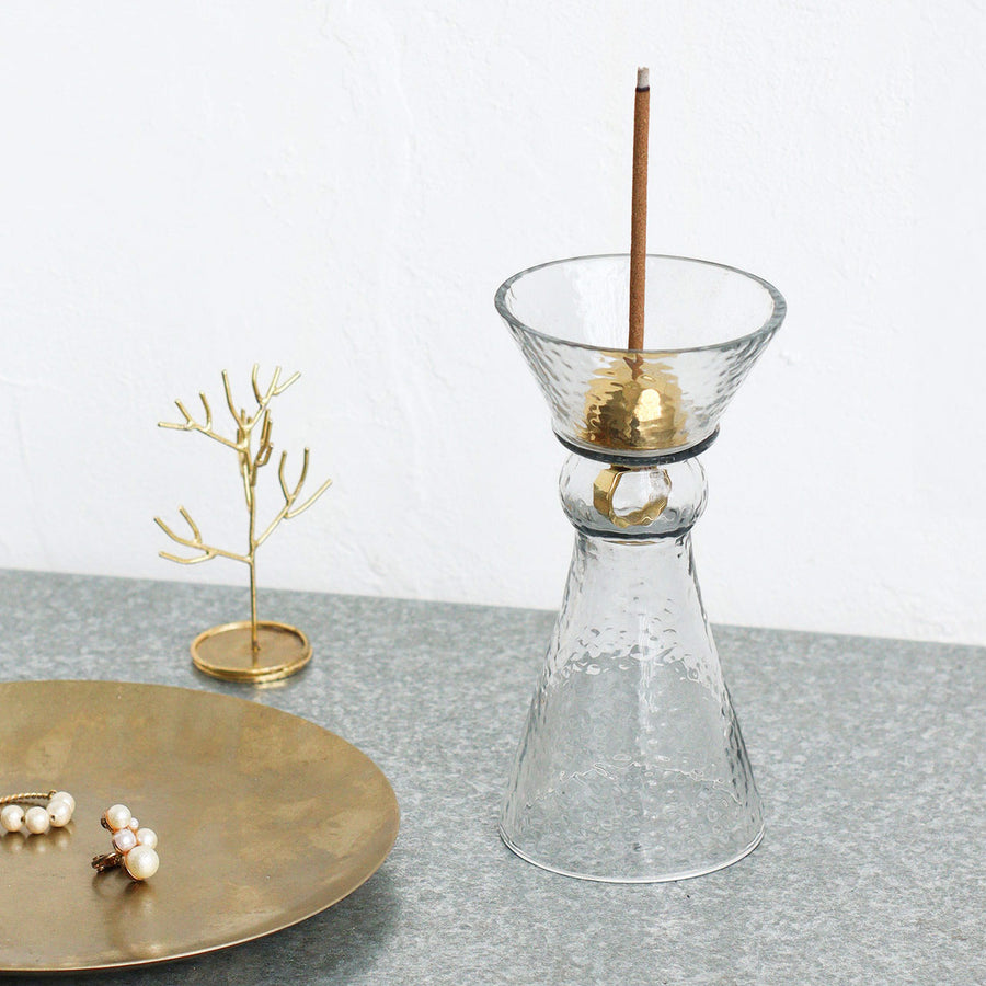 in bloom Glass &amp; Brass Incense Stand L