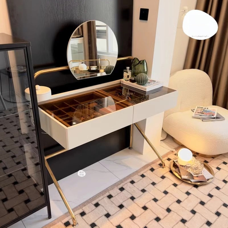Glass top modern dresser chair set