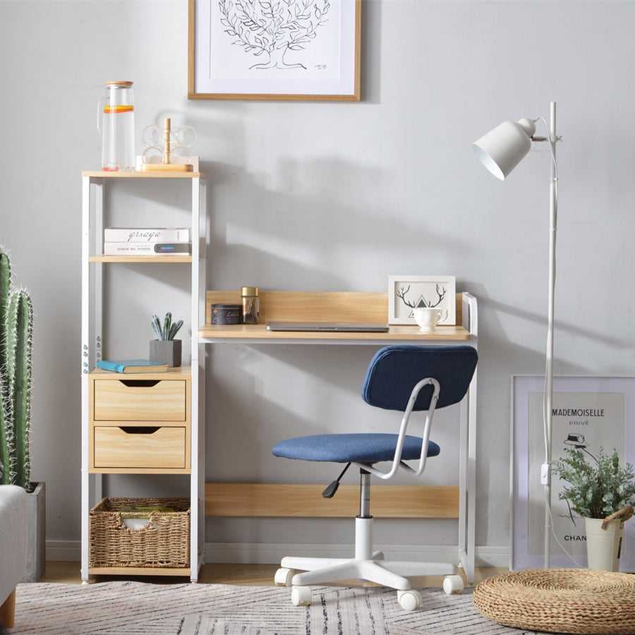 Computer desk with wooden storage rack