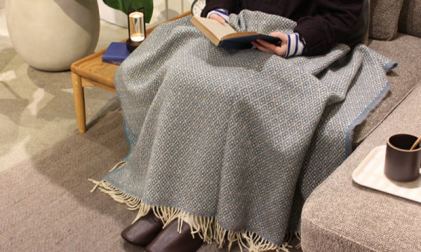 ウールブランケット 130×180cm フラワーバイフェイス ターコイズ×グレー