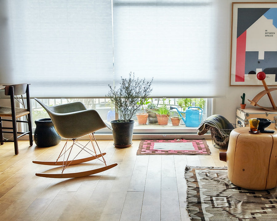 GS Fiberglass Arm Shell Rocker Chair by Modernica Pebble