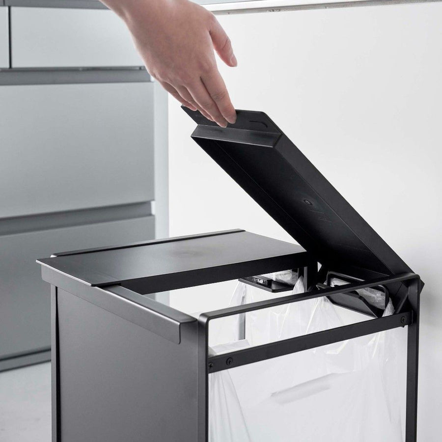 Tower lidded blindfolded trash cart with 2 compartments