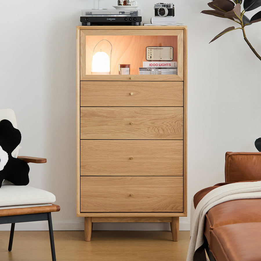 White oak five-drawer chest
