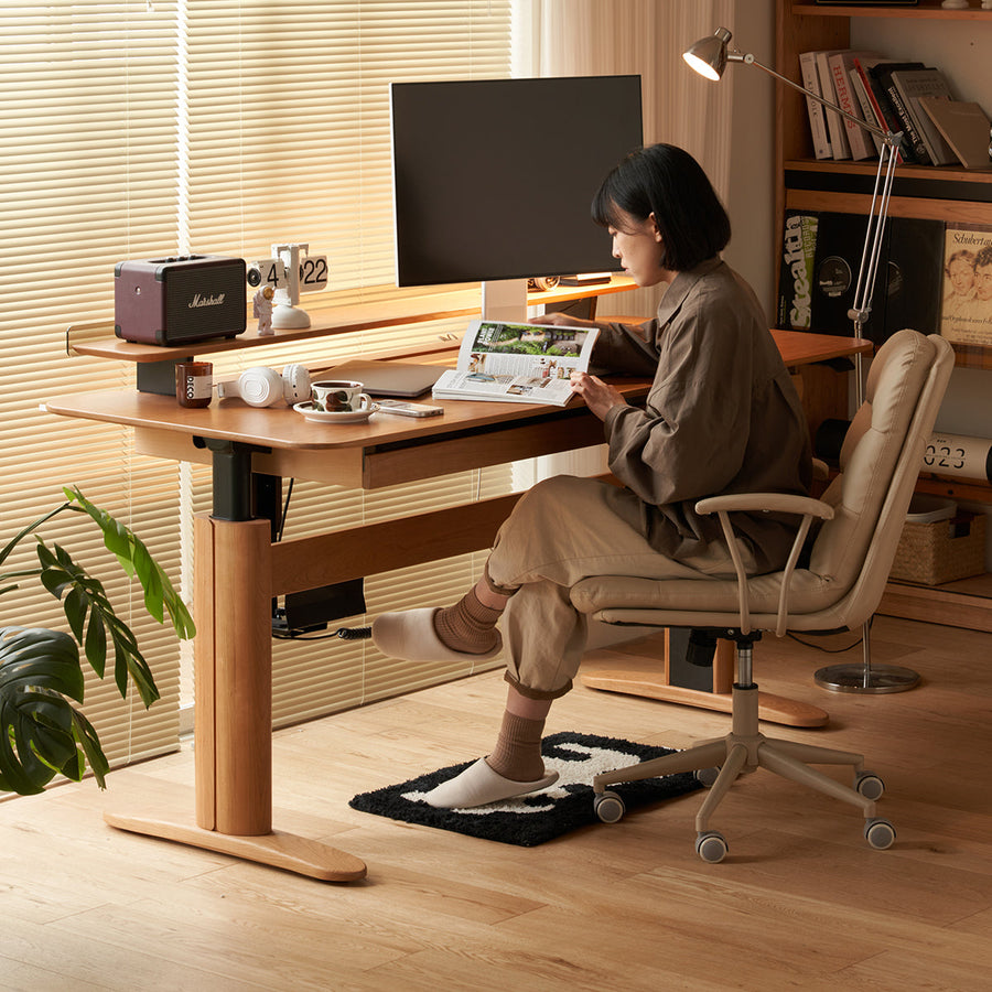 Cherry wood electric height adjustable wooden work desk