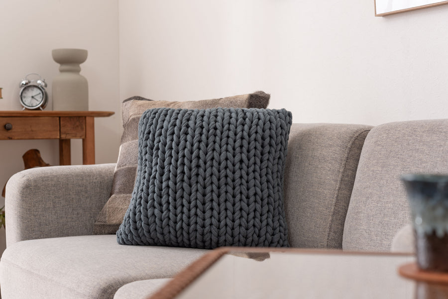 Knit cushion, blue