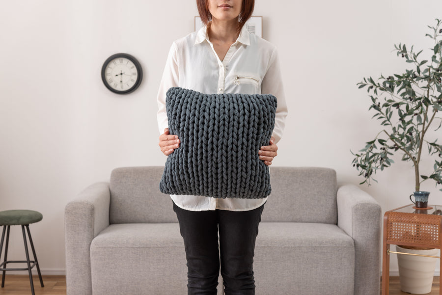 Knit cushion, blue