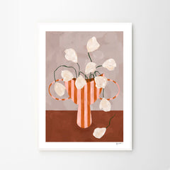 Frankie Penwill White Flowers in Striped Vase 50×70cm