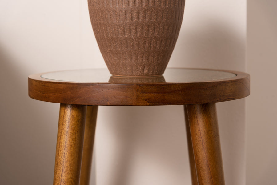 ラウンドガラステーブル S ブラウン