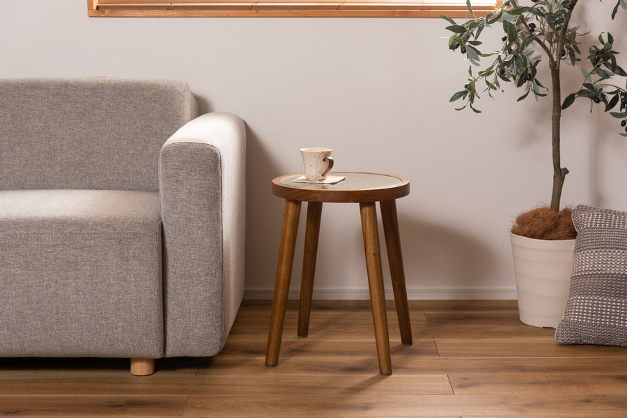 ラウンドガラステーブル S ブラウン