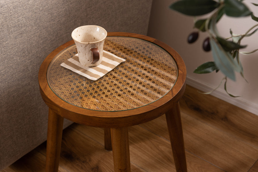 ラウンドガラステーブル S ブラウン