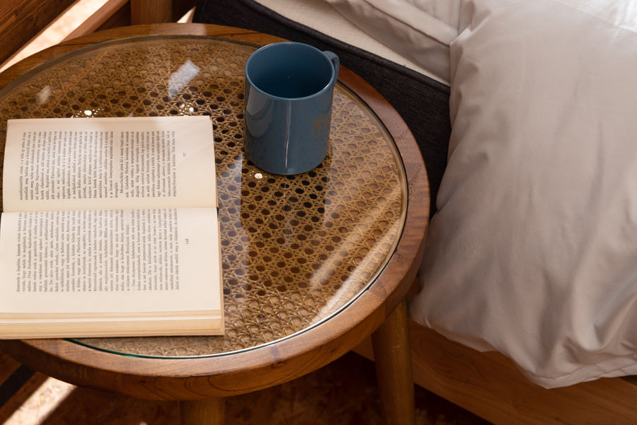 ラウンドガラステーブル M ブラウン