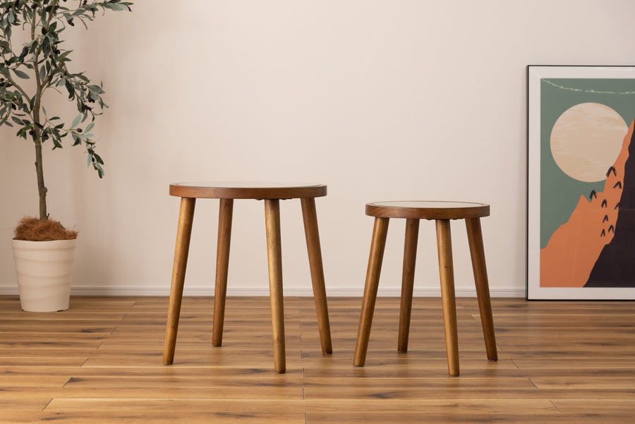 ラウンドガラステーブル S ブラウン