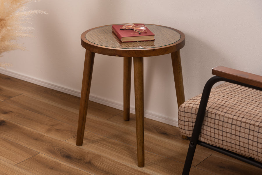 ラウンドガラステーブル M ブラウン