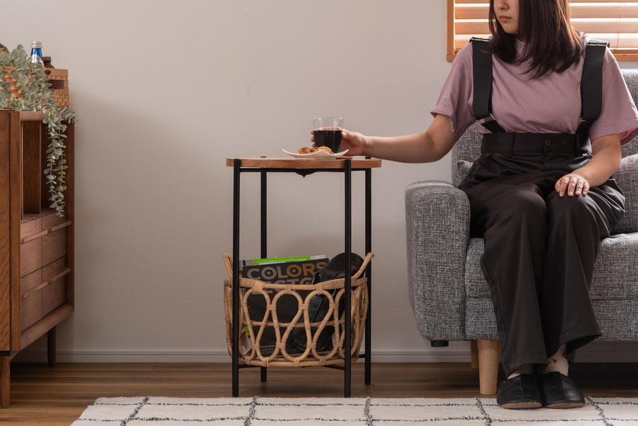 Side table with basket, natural