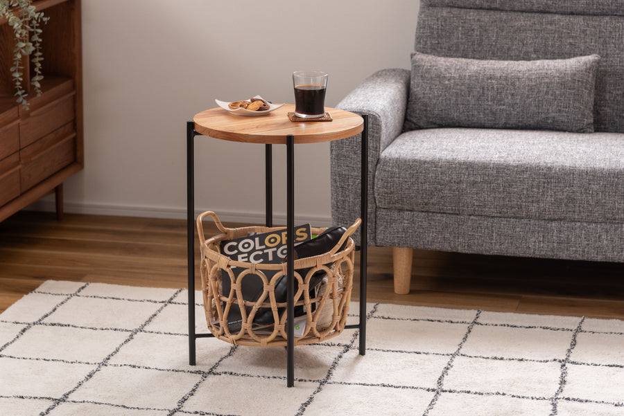 Side table with basket, natural