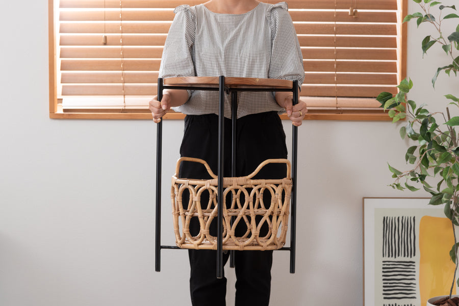 Side table with basket, natural