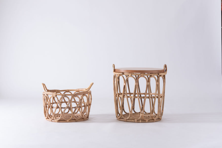 Side table with basket, natural