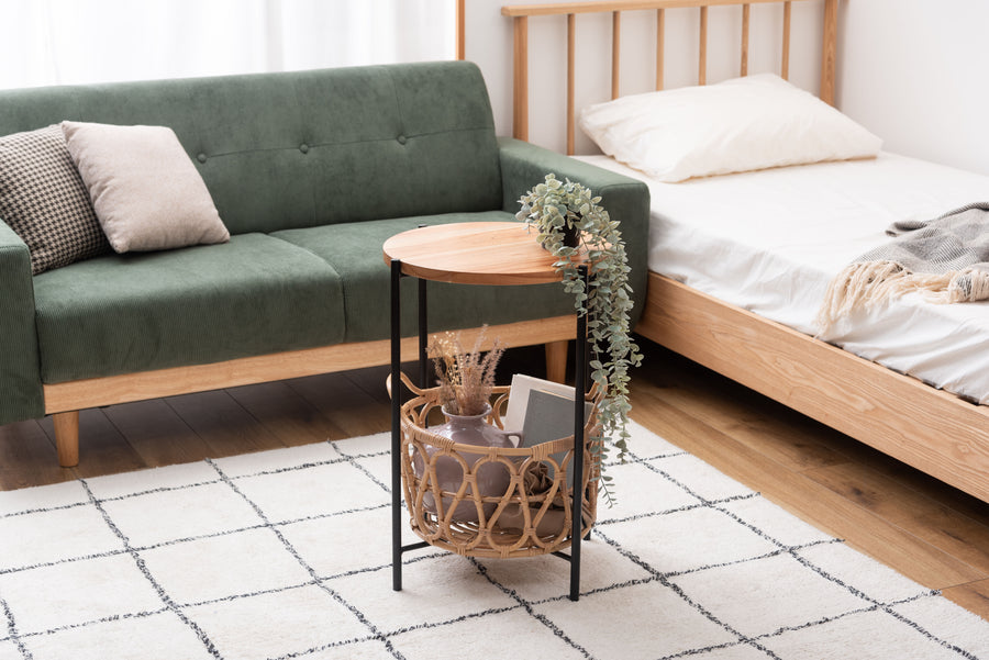 Side table with basket, natural