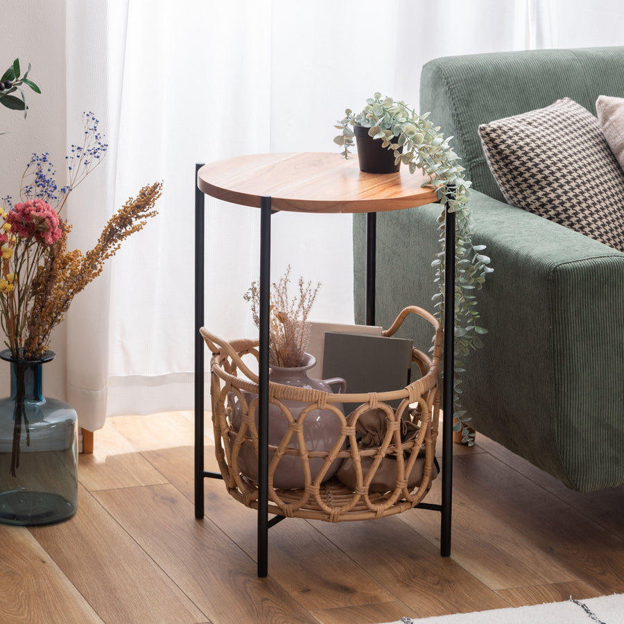 Side table with basket, natural