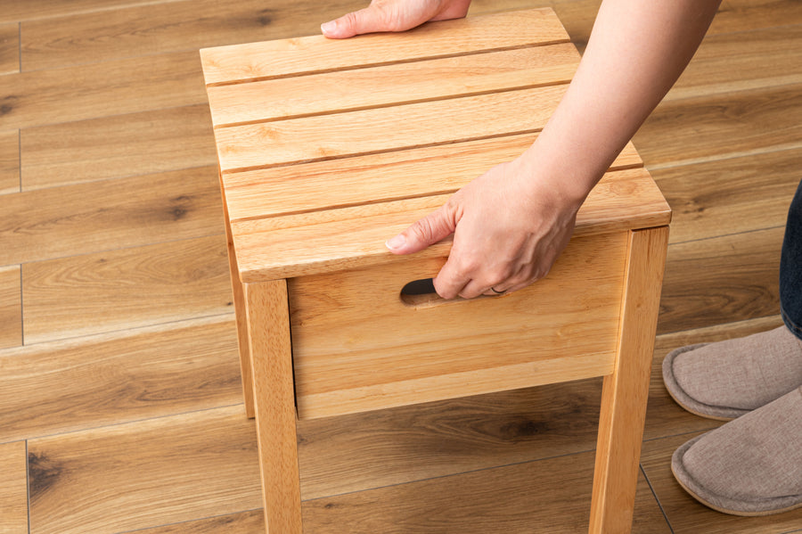 Stool with storage, natural