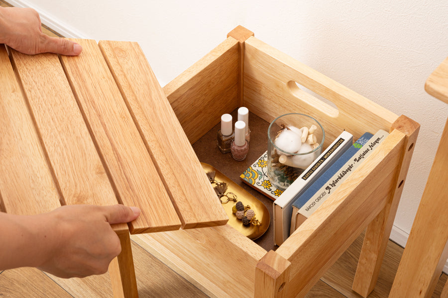 Stool with storage, natural