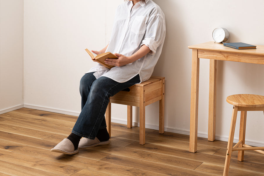 Stool with storage, natural