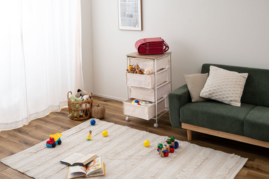 キャンバスチェスト 4段 ホワイト