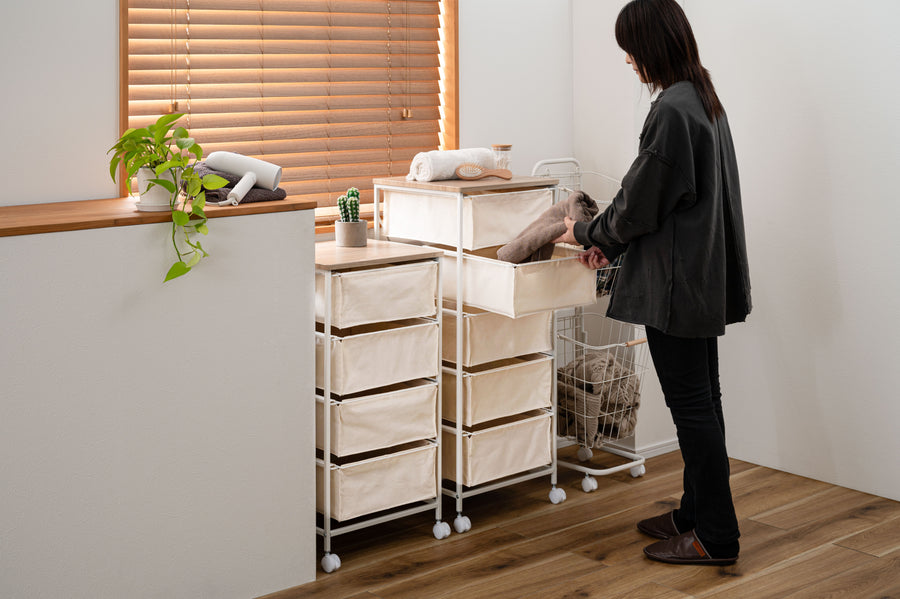 キャンバスチェスト 4段 ホワイト