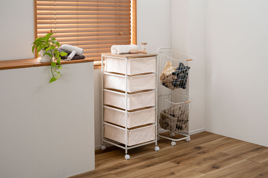 キャンバスチェスト 5段 ホワイト