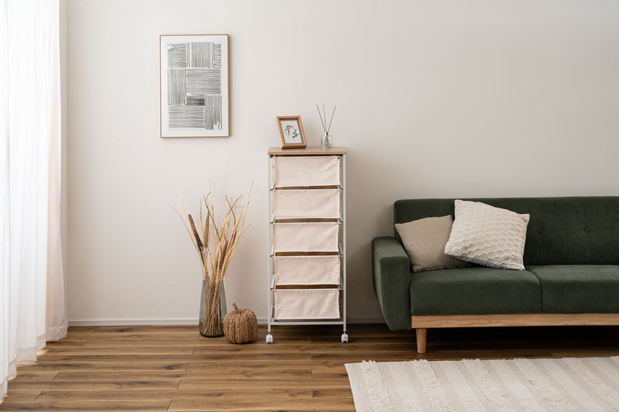 キャンバスチェスト 5段 ホワイト