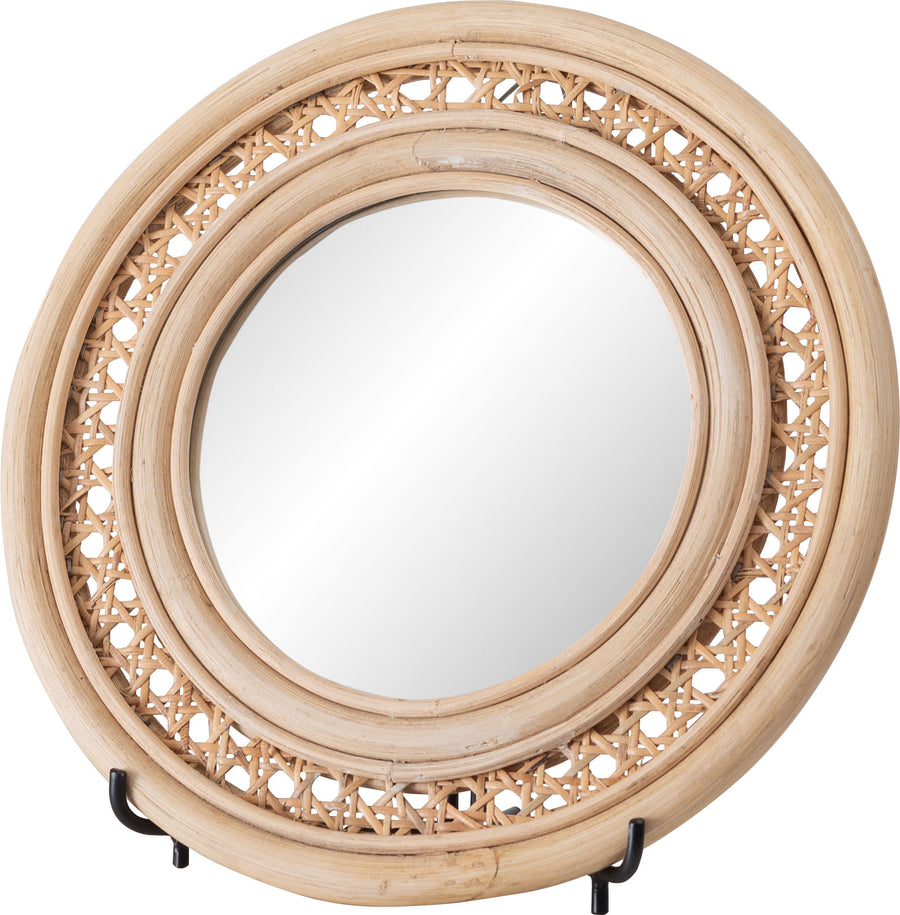 Rattan mirror with stand