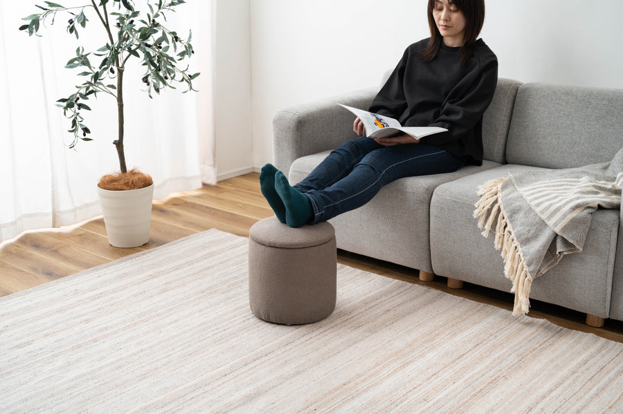 ラウンド収納スツール グレージュ